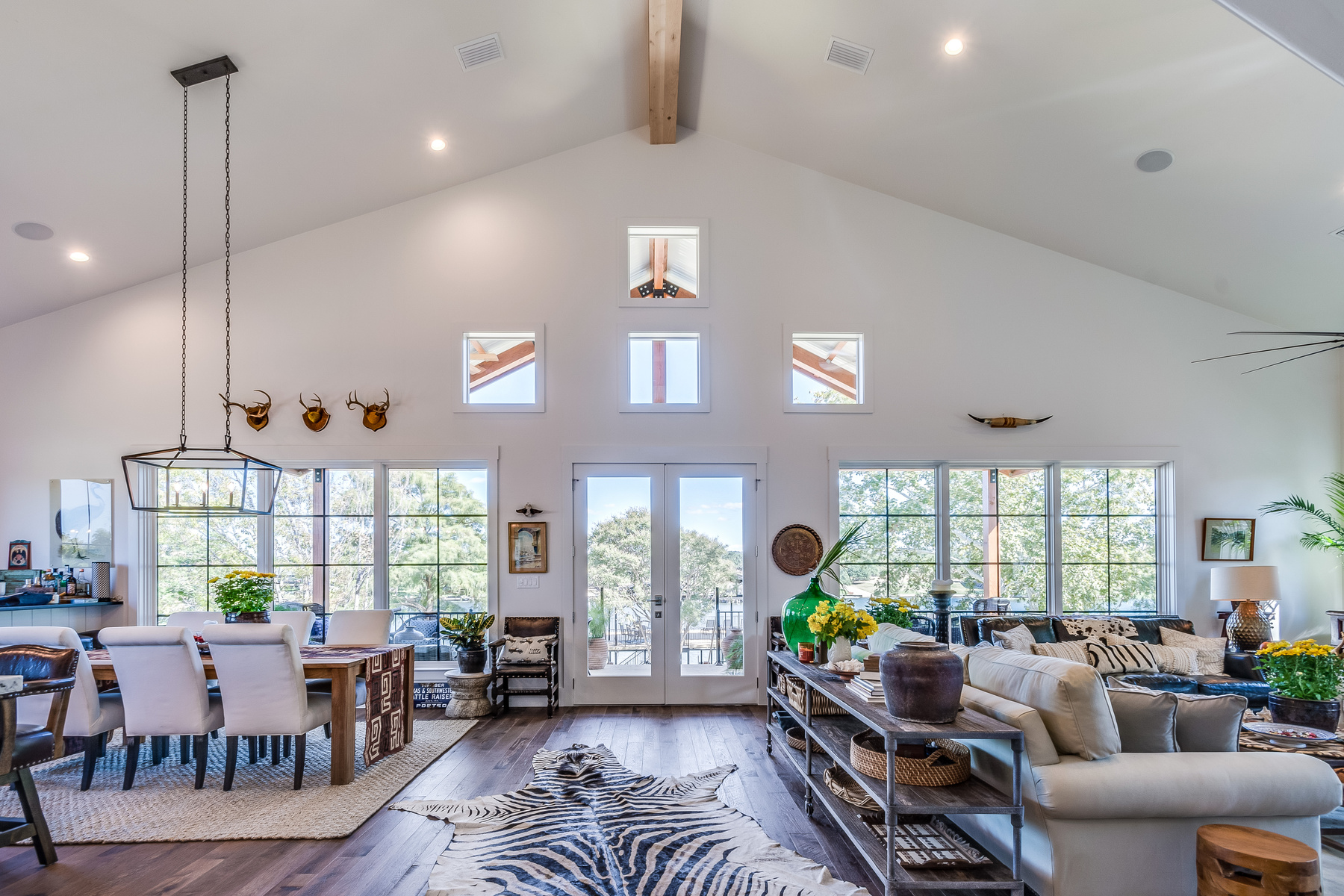 Vaulted ceiling covering great room, dining room and kitchen